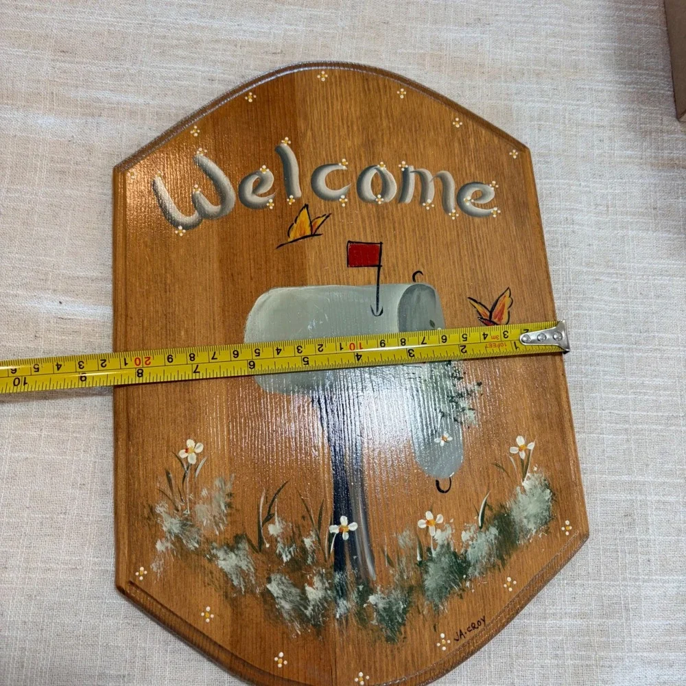 Croys Country Crafts Hand Painted Wood Welcome Sign Mailbox Butterfly Folk‎ Art
